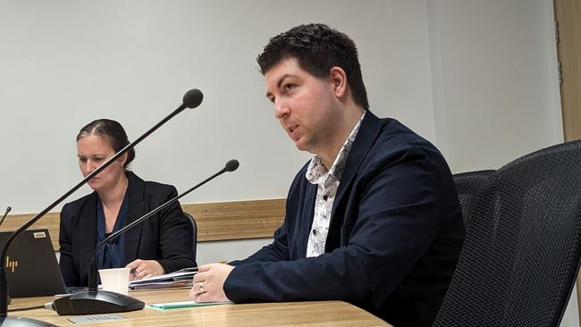 Dr Ben Dodds, president of the Rural Doctors Association of Tasmania gives evidence to the Select Committee on Transfer of Care Delays (Ambulance Ramping) in Launceston, November 8, 2023. Picture: Alex Treacy