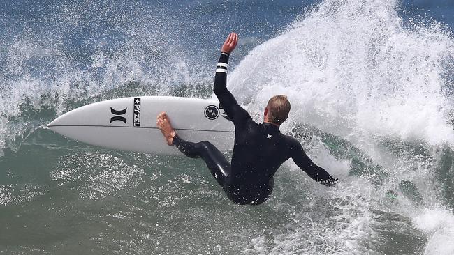 Multiple world champion John John Florence surfing at Bells in the lead-up. 