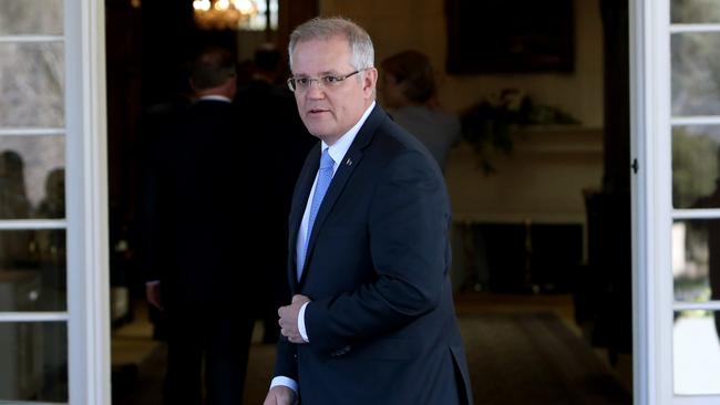 Prime Minister Scott Morrison at Government House in Canberra on Tuesday for the swearing in of his Cabinet. Picture: Kym Smith