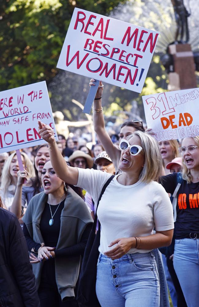 People from all over Sydney march against domestic violence against women in the CBD. Picture: Sam Ruttyn