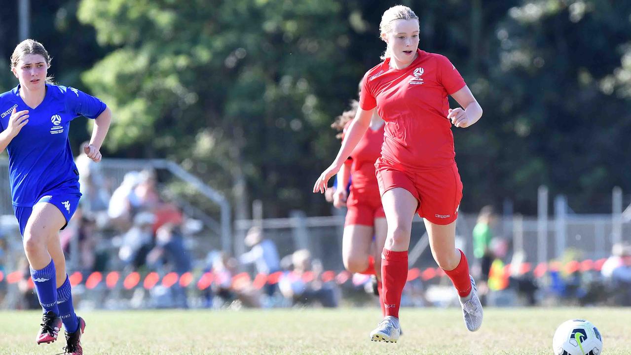 Football Queensland Community Cup carnival, Maroochydore. U15-17 girls, Metro South V Central Coast. Picture: Patrick Woods.