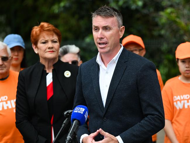 BRISBANE, AUSTRALIA - NewsWire Photos - OCTOBER 2, 2024.One Nation leader Senator Pauline Hanson and the partyâs Queensland leader James Ashby attend a press conference to declare their preferences in the upcoming state election, outside Parliament House in Brisbane.Picture: Dan Peled / NewsWire