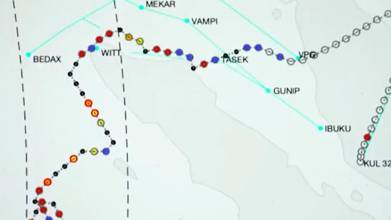 Mr Godfrey said he’s used radio signals to plot 160 points that show MH370’s location an course on that night. Picture: Channel 9.