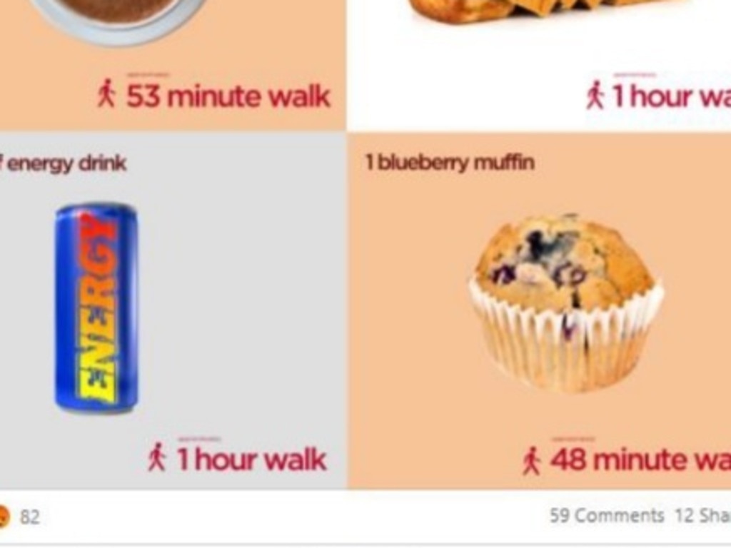 The post compared foods with the amount of time it took to burn them off.