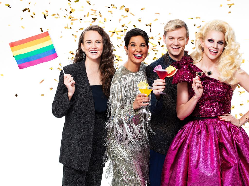 Zoë Coombs Marr, Narelda Jacobs, Joel Creasey and Courtney Act will host SBS's live coverage of this year's Sydney Gay and Lesbian Mardi Gras. Picture: Supplied by SBS-TV.