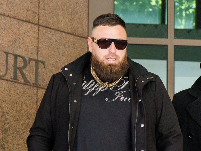 MELBOURNE, AUSTRALIA - NewsWire Photos - November 21, 2024:  Finks bikie Jesse Bonicci leaving Melbourne Magistrates court. 10 Finks bikies are charged with riding in formation on Southbank promenade. Picture: NewsWire / David Geraghty