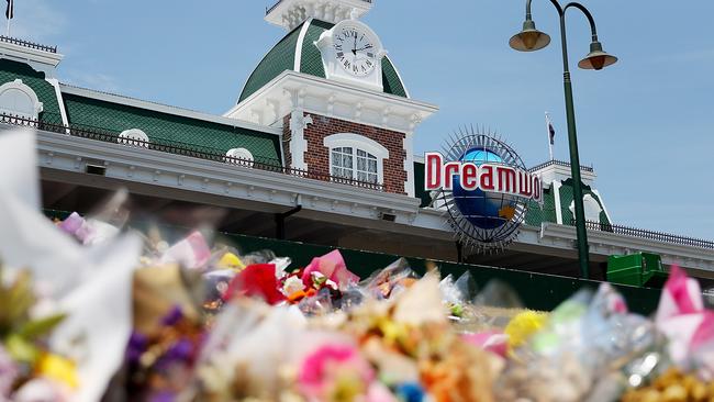 Flowers at a memorial out the front of Dreamworld on November 9, 2016. Pic: Getty Images