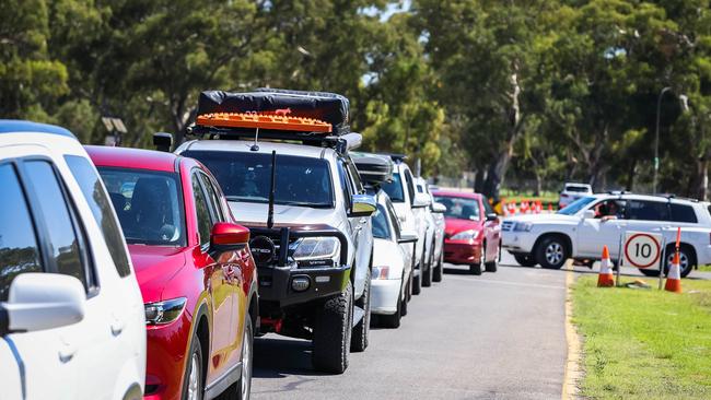 The line-up of cars at Victoria Park Covid testing site. Picture: Tom Huntley