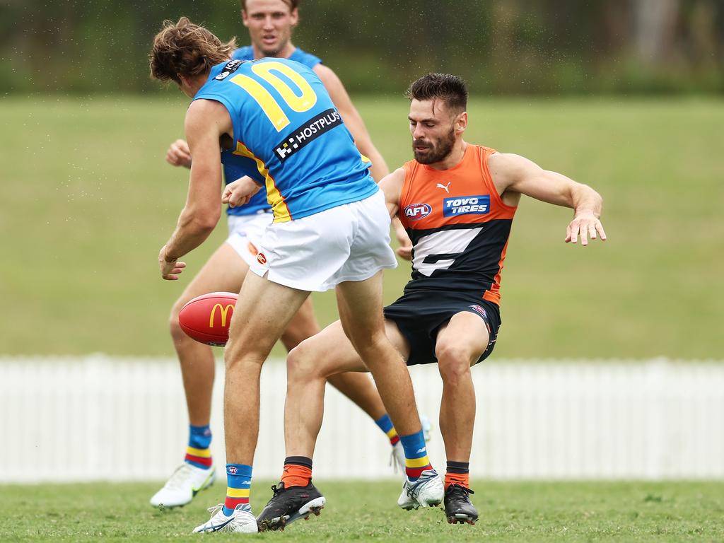 Coniglio left the field after stumbling from a collision with Ballard. Picture: Matt King/Getty Images