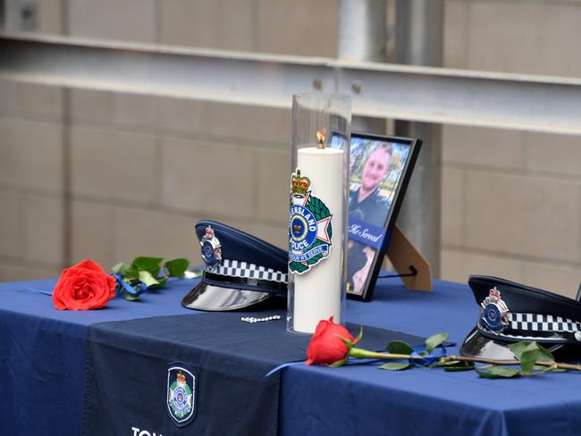 Memorial police service for Constable Matthew Arnold and Constable Rachel McCrow at Townsville Police Station. Picture: Evan Morgan