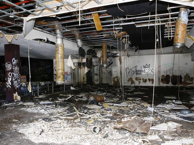 Inside the old Balmain Leagues Club site in Rozelle, left derelict since 2009. Picture: John Appleyard