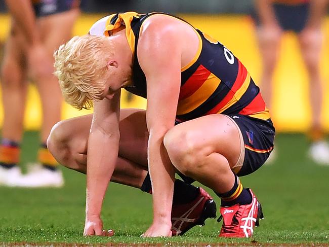 Elliott Himmelberg after the final siren against Collingwood. Picture: Mark Brake/Getty