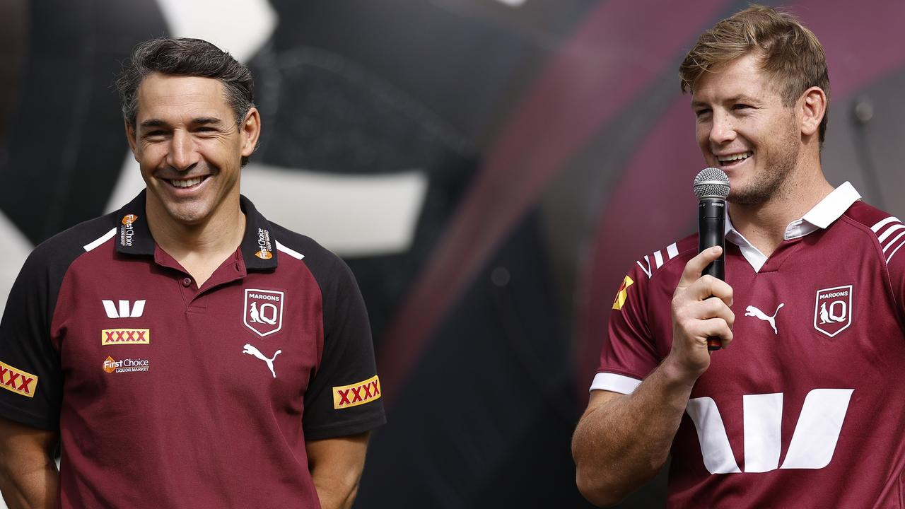 QLD Maroons head coach Billy Slater and Harry Grant. (Photo by Daniel Pockett/Getty Images)