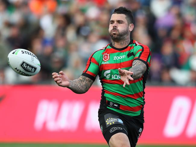 Souths captain Adam Reynolds sets his team’s attack in motion against Melbourne at Central Coast Stadium in Gosford. The Rabbitohs will take home games to the Central Coast for the next two seasons. Picture: Brett Costello