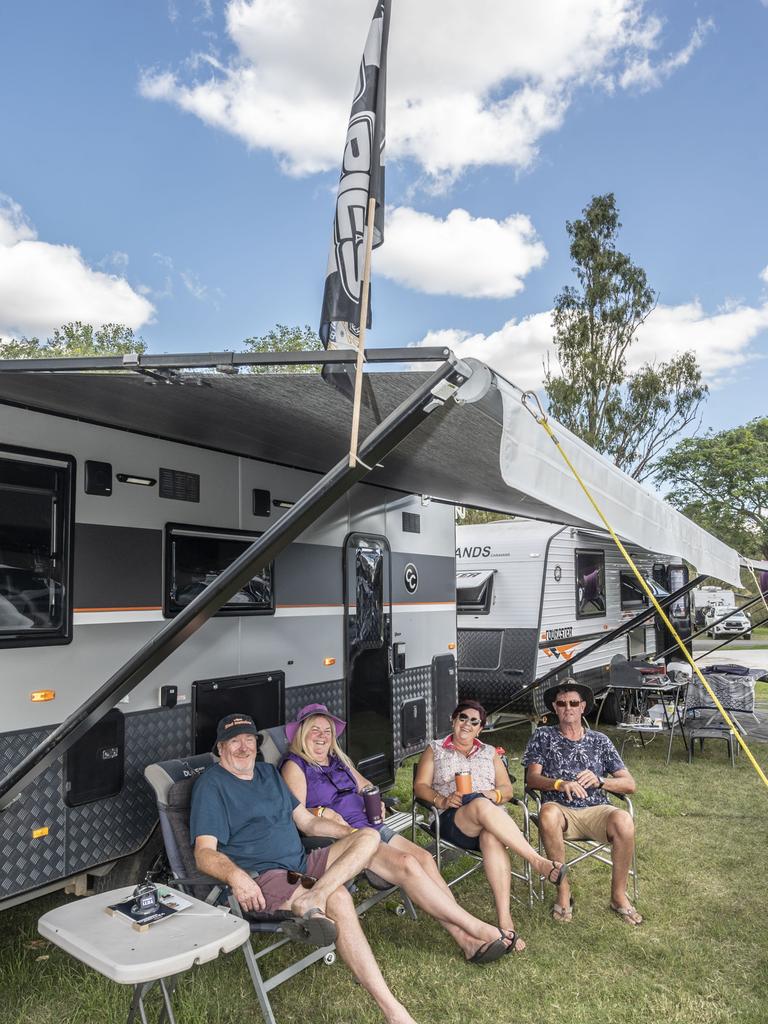 Ricky and Debi Harris with Senna and Philip Franklin. Meatstock 2023 at Toowoomba Showgrounds. Friday, April 14, 2023. Picture: Nev Madsen.