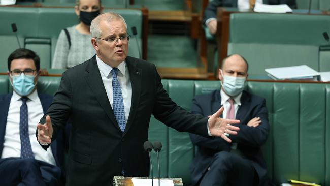 ‘We have to ensure all Australians have a future with any plan’: Scott Morrison at Parliament House in Canberra on Tuesday. Picture: Gary Ramage