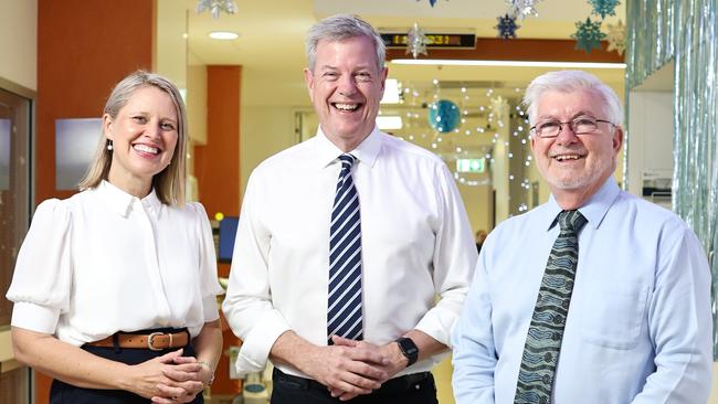 Queensland Health Minister Tim Nicholls has visited the Cairns Hospital as part of his regional tour of public health facilities. Member for Barron River Bree James, Queensland Health Minister Tim Nicholls and Member for Mulgrave Terry James take a tour of the Cairns Hospital's surgical south ward. Picture: Brendan Radke