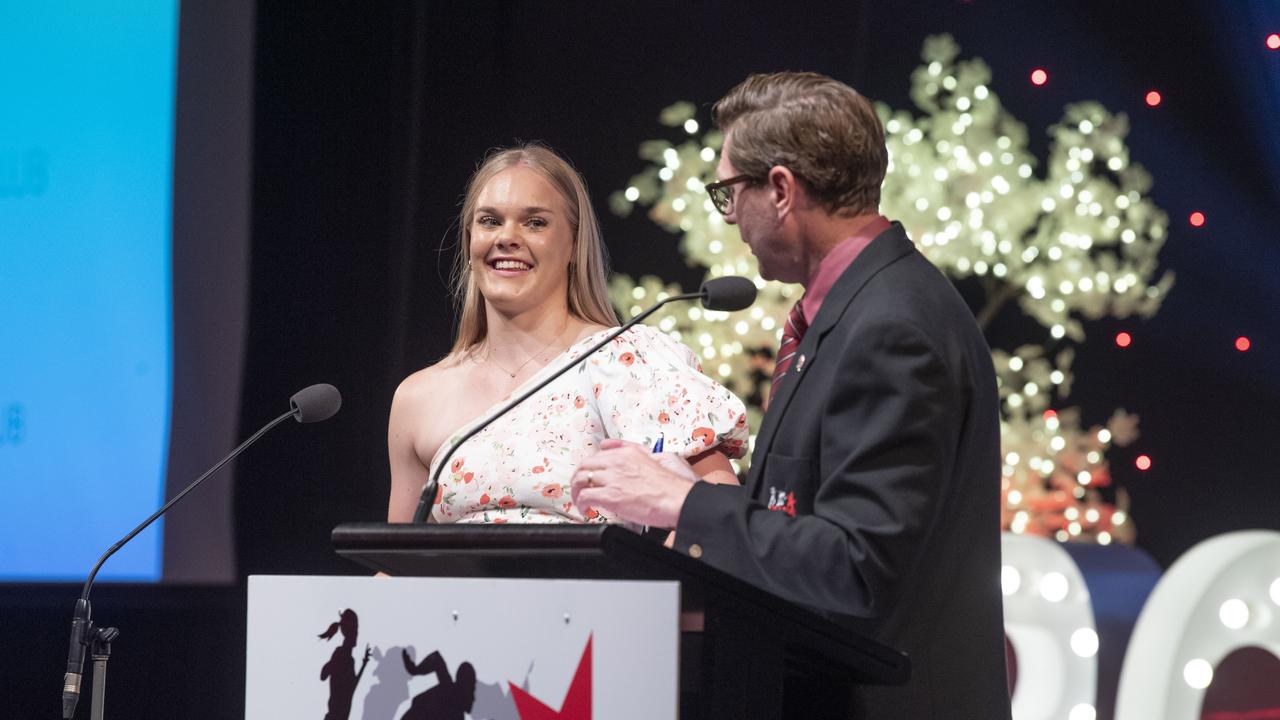 Tatum Stewart received the Senior Chase Your Dream award. Sports Darling Downs Sports Stars of the Year dinner. Saturday, February 11, 2023. Picture: Nev Madsen.