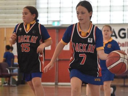 Ella Steindl, Ruby Penhalaerick and Mia Rovelli at the Mackay Basketball Primary School Gala Day, August 9, 2021. Picture: Matthew Forrest