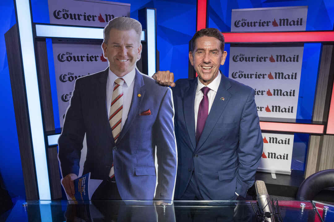 Deputy premier faces off with cardboard cut-out Jarrod Bleijie