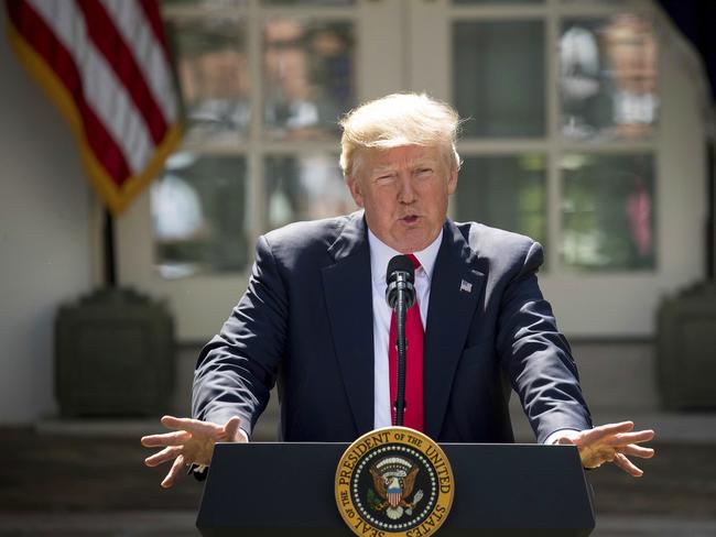 President Donald Trump announcing that the US will withdraw from the Paris Climate Agreement. Picture: AP/Andrew Harnik