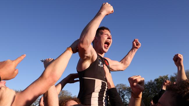 Billy Myers of Darley celebrates victory at City Oval. Picture: Hamish Blair