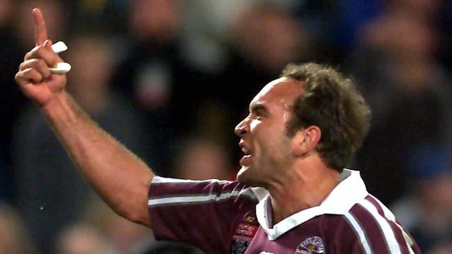 Gorden Tallis celebrates during Game 3 of State of Origin at Stadium Australia: Pic: Brett Costello