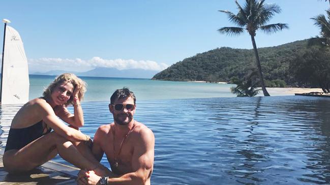 Instagram image of Chris Hemsworth with wife Elsa Pataky at Orpheus Island over the weekend for his birthday.