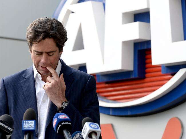 MELBOURNE, AUSTRALIA - NewsWire Photos JULY 15: AFL Chief Executive Gillon McLachlan announces that the Victorian-based teams will be based at a hub in Queensland. Picture: NCA NewsWire / Andrew Henshaw