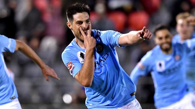 Bruno Fornaroli celebrates a Melbourne City goal.