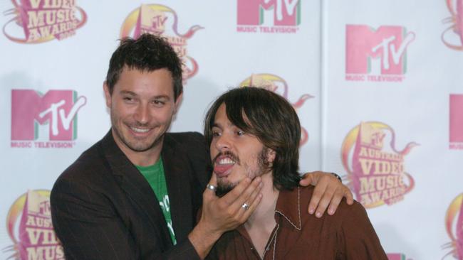 Joannou and Gillies clowning around together at the 2002 MTV VMAs. Picture: NCA