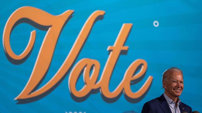 Democratic presidential nominee Joe Biden delivers remarks during a Drive-In event in Tampa, Florida, on October 29. Picture: AFP