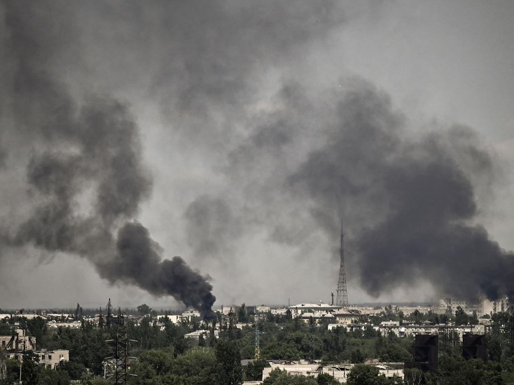 Smoke rises in the city of Severodonetsk during heavy fightings between Ukrainian and Russian troops at eastern Ukrainian region of Donbas. Picture: AFP