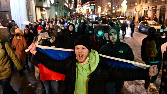 People protest against the jailing of Alexei Navalny. Picture: AFP.