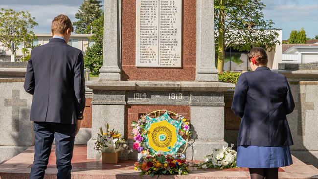 Mackay Christian College school captains Clayton Hewitt and Tanza Dearden-Ord laid a wreath at the cenotaph at Jubilee Park on behalf of the school for Anzac Day 2020.