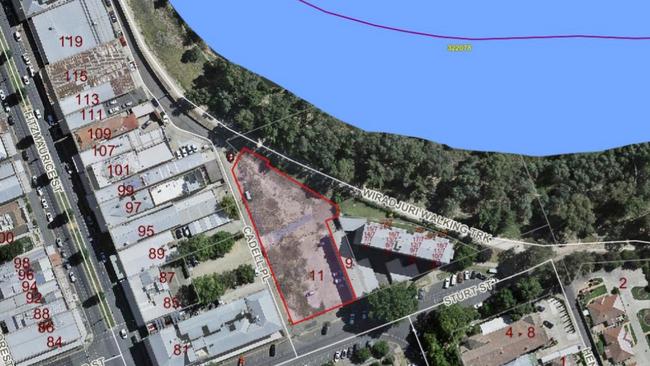 Aerial view of where the Sturt Street proposal is located. Picture: Supplied