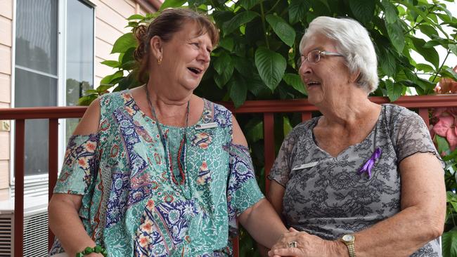 Mackay Older Women's Network members Rosemerry Paidley and Daphne Wright reflected on the friendships and companionship they had found by being part of the group. Picture: Primrose Sands.