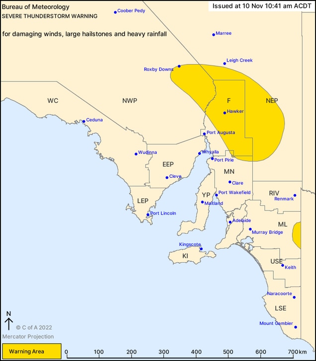 A severe weather warning has been issued for the northern regions and parts of the Murrayland. Picture: Bureau of Meteorology