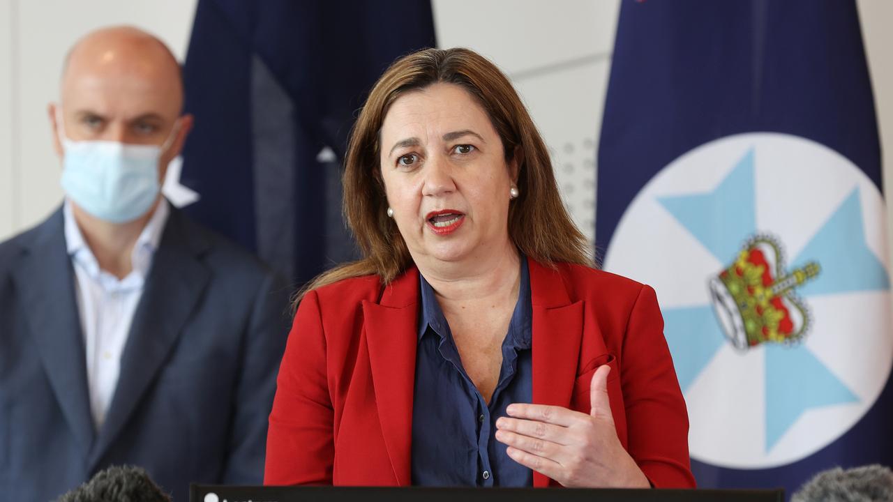 Qld Premier Annastacia Palaszczuk and chief health officer Dr John Gerrard during a Sunday morning media conference. Picture: Liam Kidston