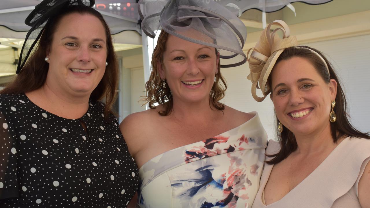 Felicity Woods, Natalie Hyde and Carlene Whiteman at the 2022 Gympie RSL Club Cup race day.