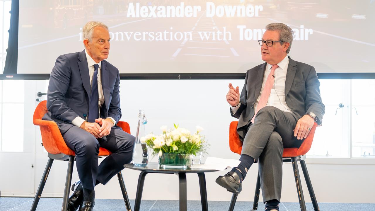 Former United Kingdom prime minister Tony Blair in 2019 with the-then executive chair of the International School for Government at King’s College London Alexander Downer, Picture: David Tett