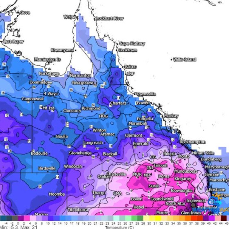Apparent temperatures have dropped to -5.3C across southern Queensland today. Picture: weatherwatch.com.au