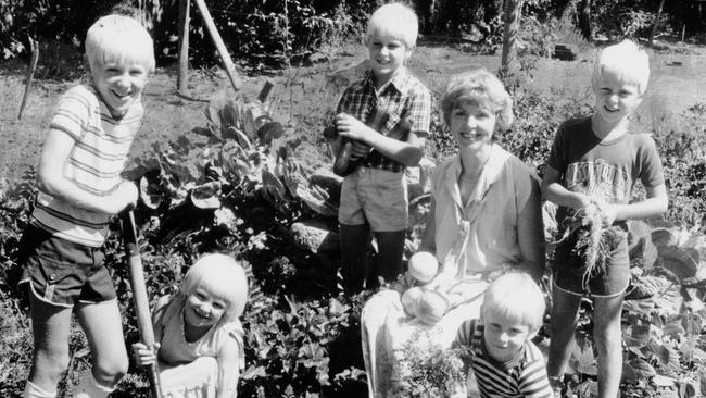 Tricia and her children in the family’s vegetable garden in 1980. Picture: Advertiser Library