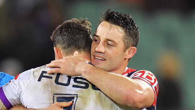 It will surprise many to know Cooper Cronk played mainly centre at Norths. Pictured here with fellow Devils’ product Billy Slater at the Storm. (Photo by Daniel Kalisz/Getty Images)