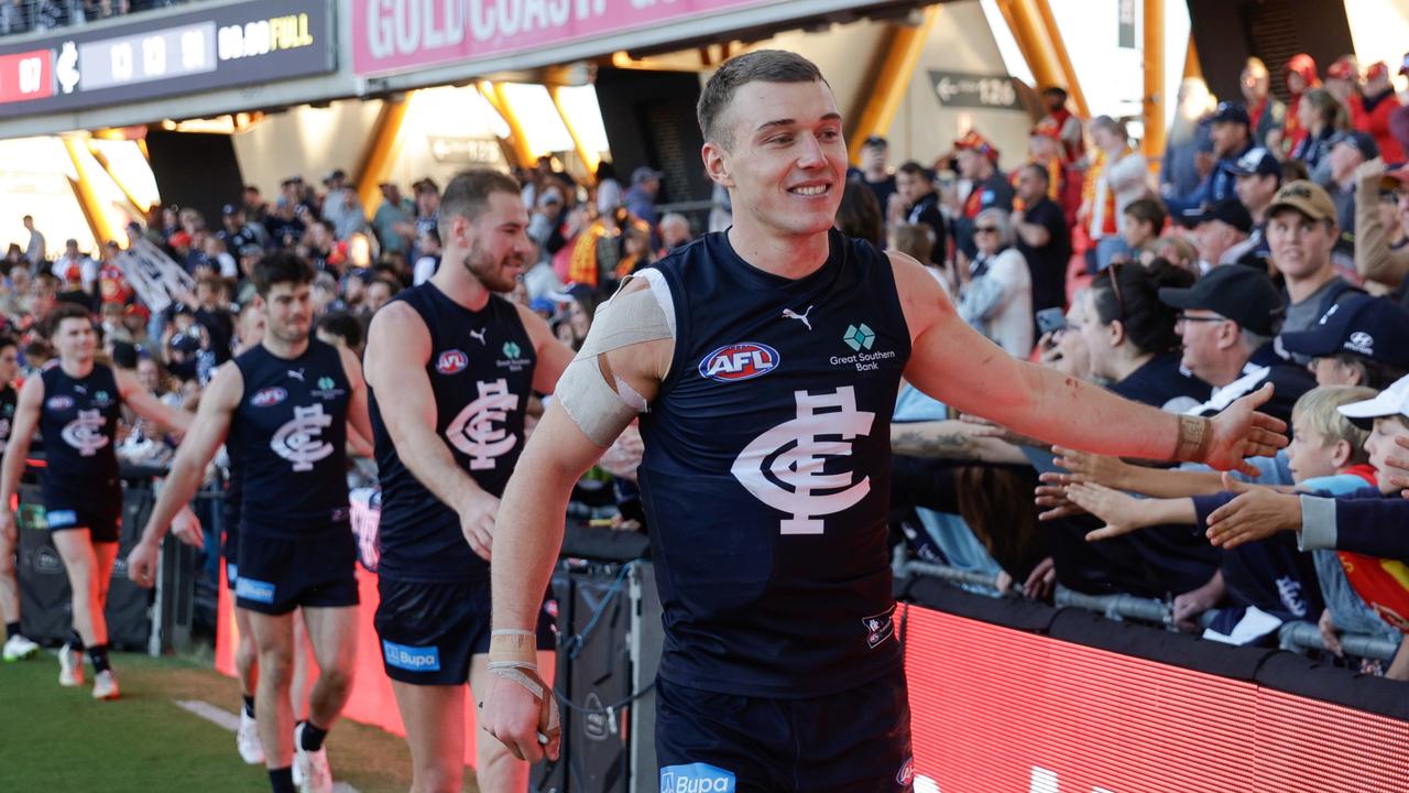 Patrick Cripps might have a torrid night ahead on Friday if the Swans send Callum Mills to him. Picture: Russell Freeman/AFL Photos via Getty Images