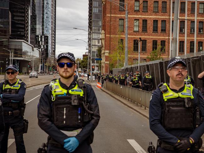 Police turn out in force to prepare for the protests. Picture: Tamati Smith