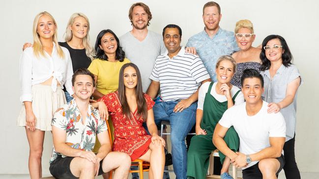 Adelaide's Ben Trobbiani, front left, and other MasterChef Australia top 12 finalists. Picture: Ten News.