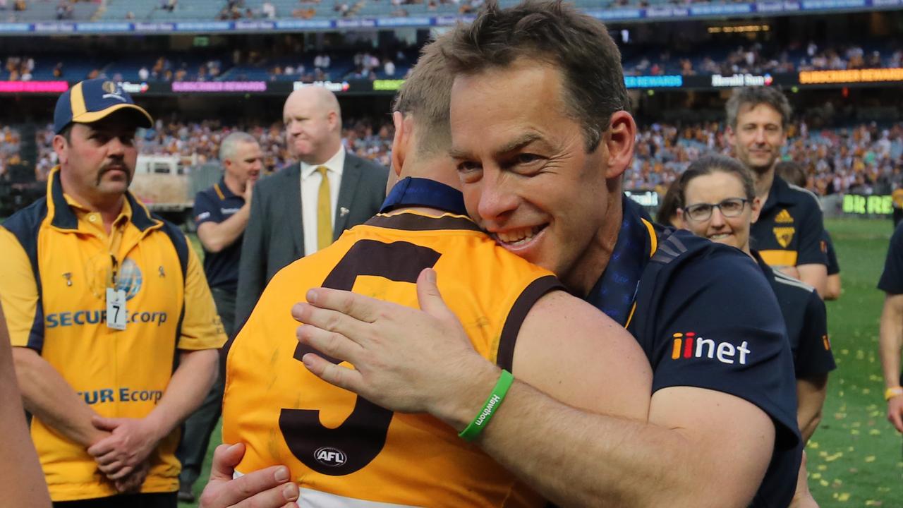 Alastair Clarkson and Sam Mitchell at the 2015 Grand Final. Picture: Alex Coppel