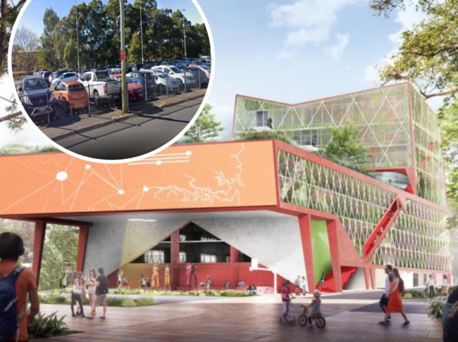 An artists impression of the redeveloped Soper Place Inset: Current car park at Belmore Street.