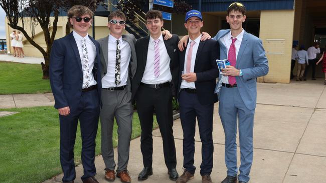 Jordan Martin, James Rieniets, Noah Torpy, Archie Eichler and Eli Holloway attend the Ballarat Cup. Picture: Brendan Beckett